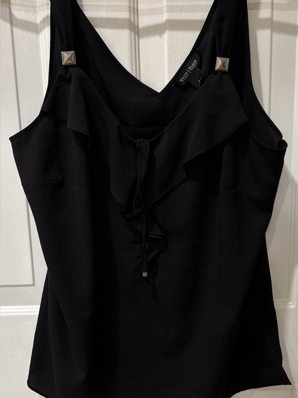 White House Black Market Black Ruffle V-Neck Camisole